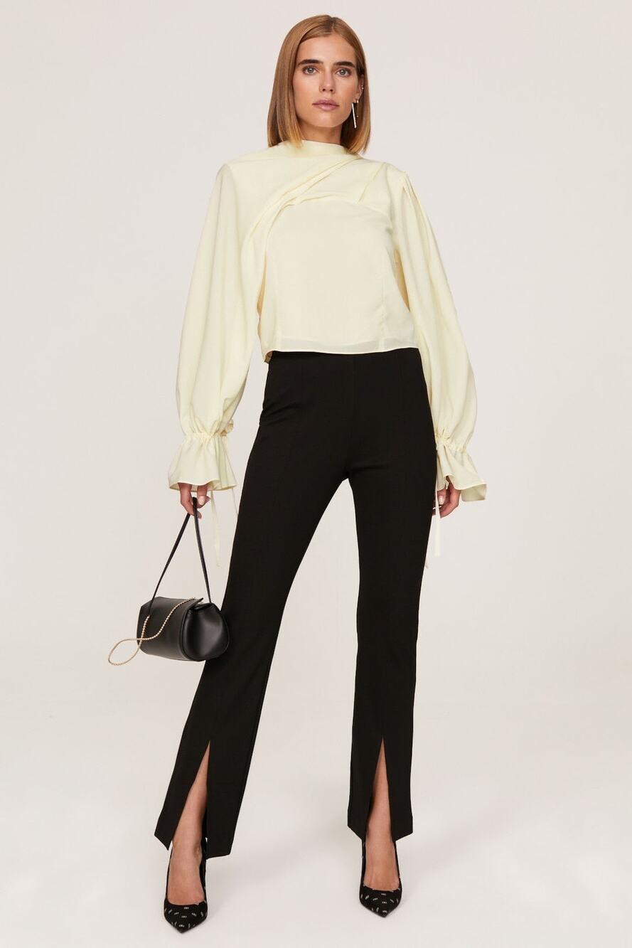 OSMAN YOUSEFZADA Off White Drapey Long Sleeve Draped Tie Blouse Top Size 8
